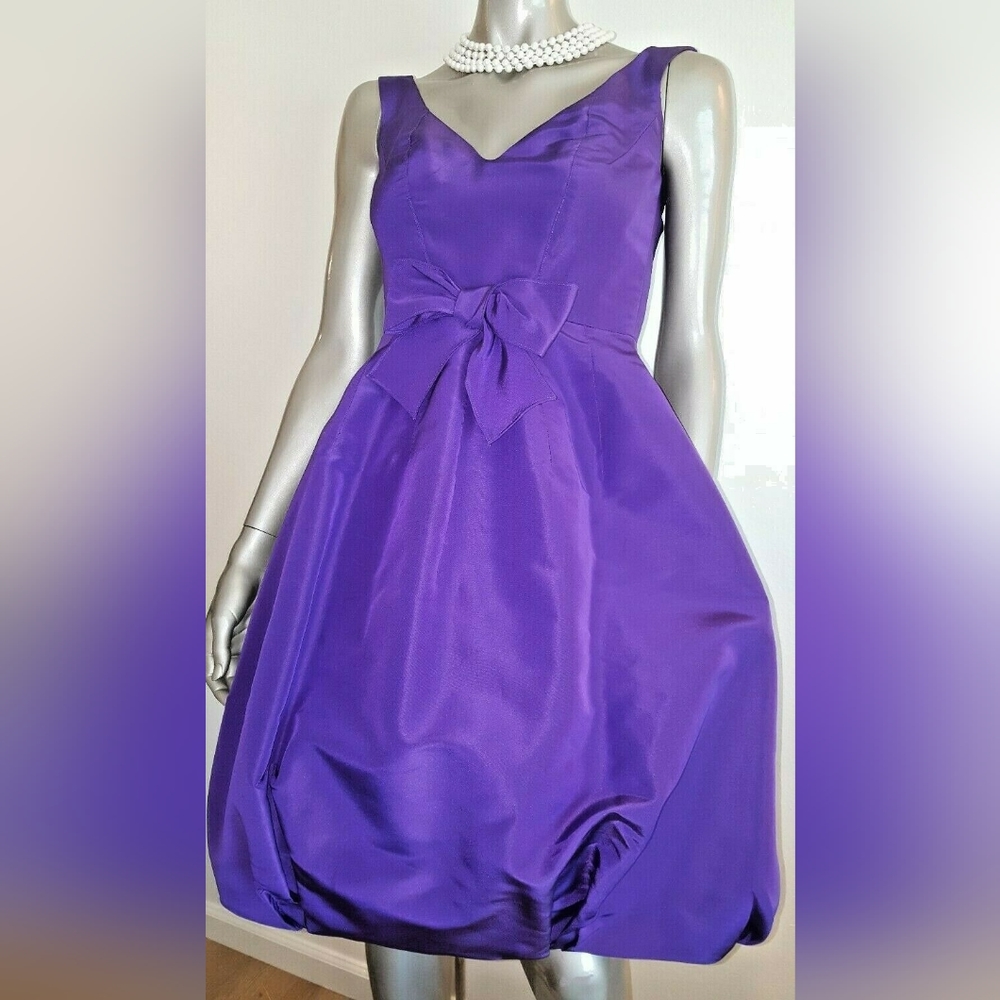 $5,000 OSCAR DE LA RENTA PURPLE SILK BOW RUNW DRESS 4, 8